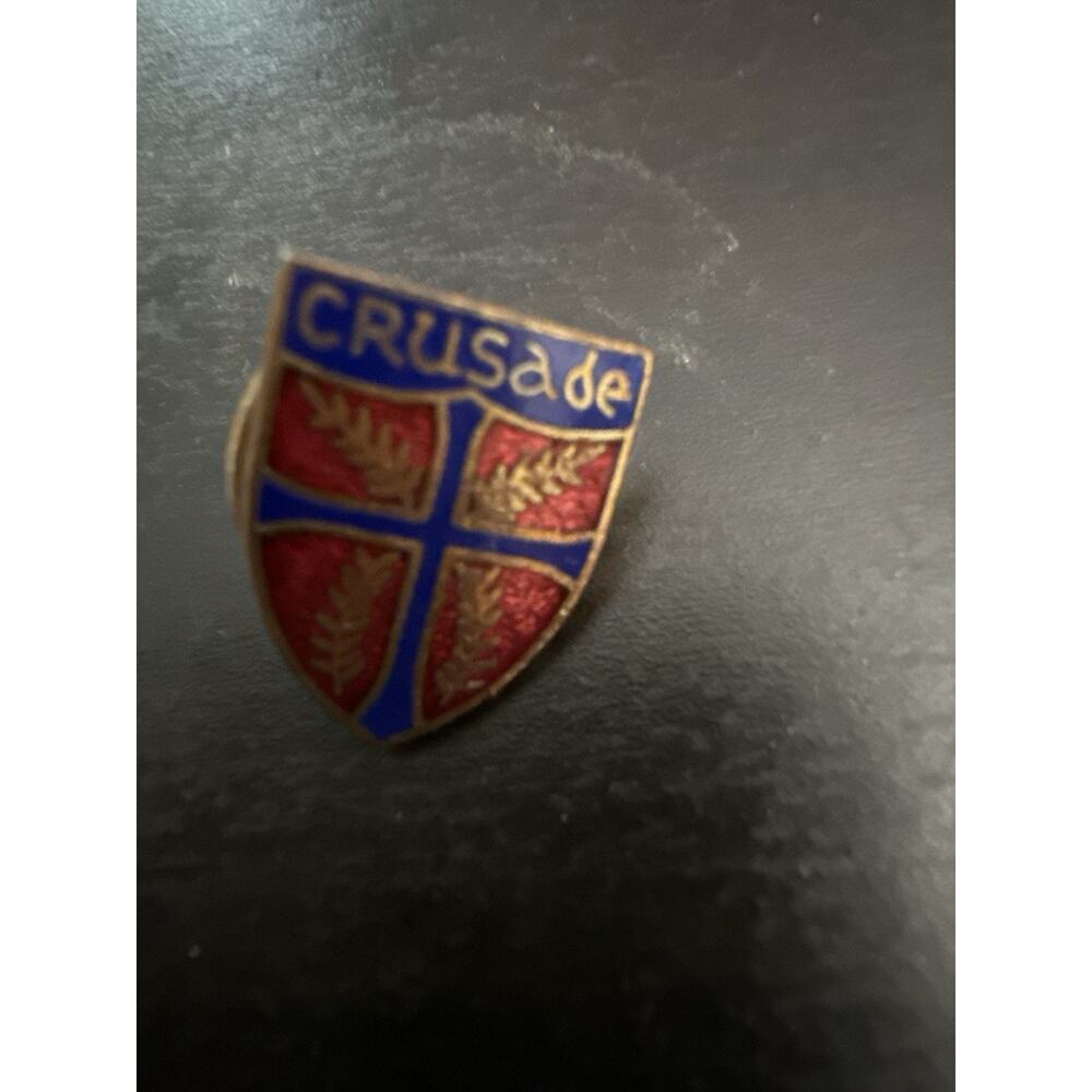 1950s Crusade Enamel Shield Pin Red Blue Cross Wheat Design Christian Faith